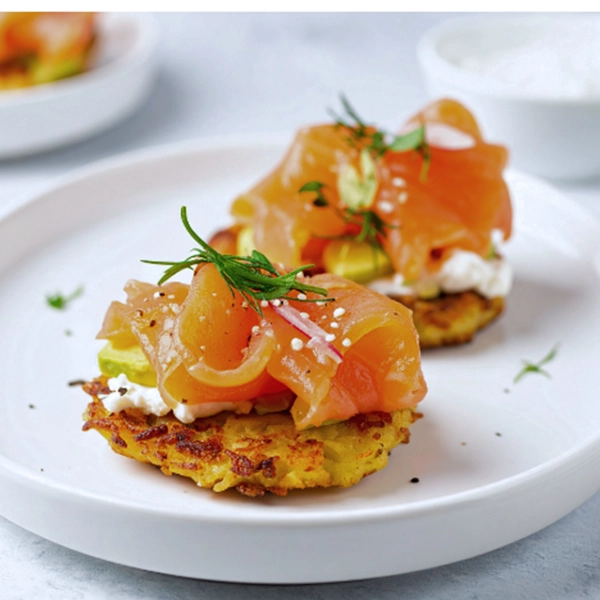 Smoked Salmon with Boxty Pancakes and Soured Cream